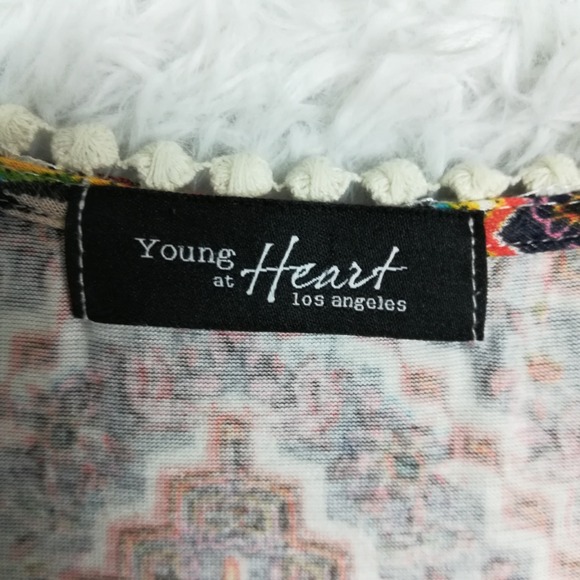 Young At Heart Womens Dress Tunic Chevron Print Bell Sleeve Multicolor Boho XL - Picture 7 of 7